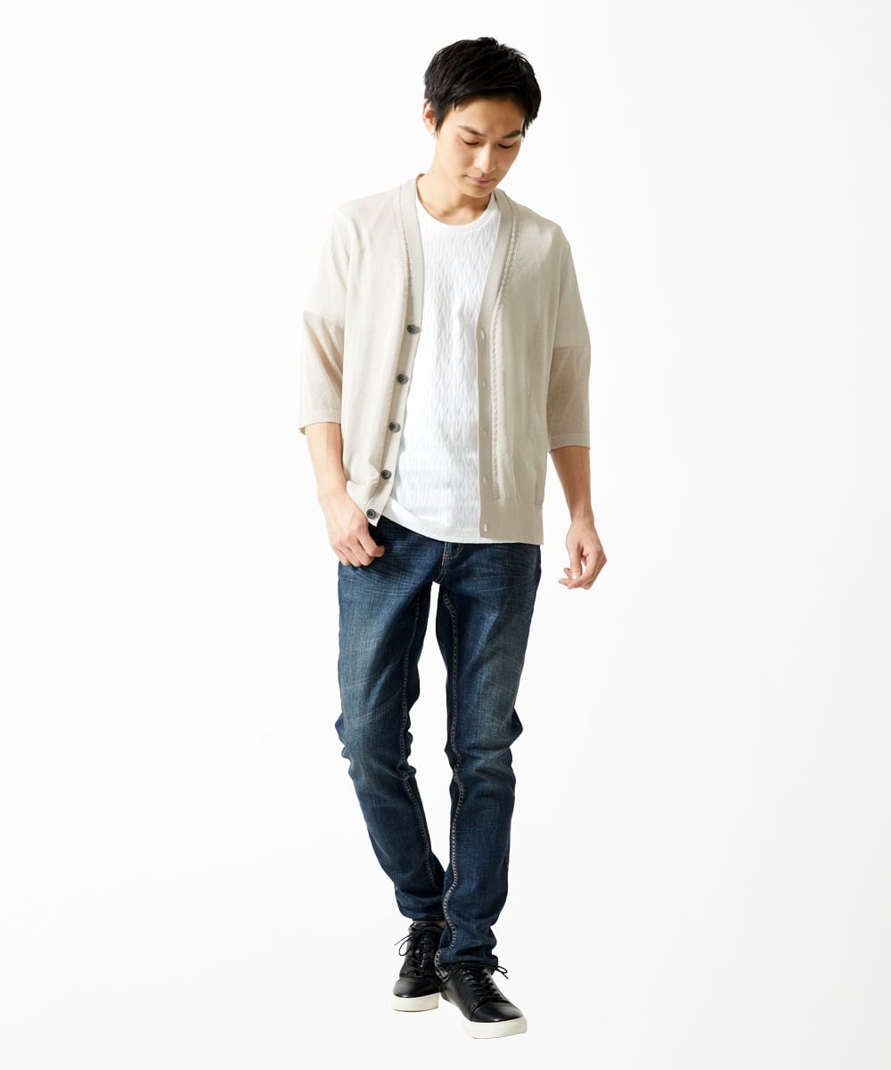 MKFGC19090 MK MICHEL KLEIN HOMME(MKミッシェルクランオム) 【洗える】七分袖カーディガン ライトグレー