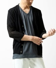 MKFGC19090 MK MICHEL KLEIN HOMME(MKミッシェルクランオム) 【洗える】七分袖カーディガン ブラック