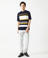 MKFGC20095 MK MICHEL KLEIN HOMME(MKミッシェルクランオム) サマーニット / リネンタッチボーダー ネイビー