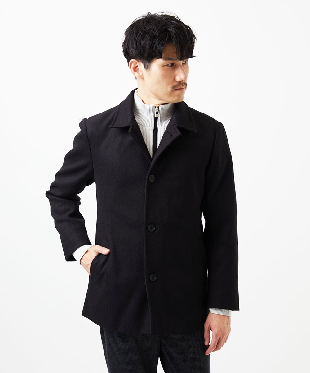 MKJAB90220 MK MICHEL KLEIN HOMME(MKミッシェルクランオム) 【ラスト1／オンオフ兼用】ステンカラーショートコート / TEC EASY MELTON ブラック