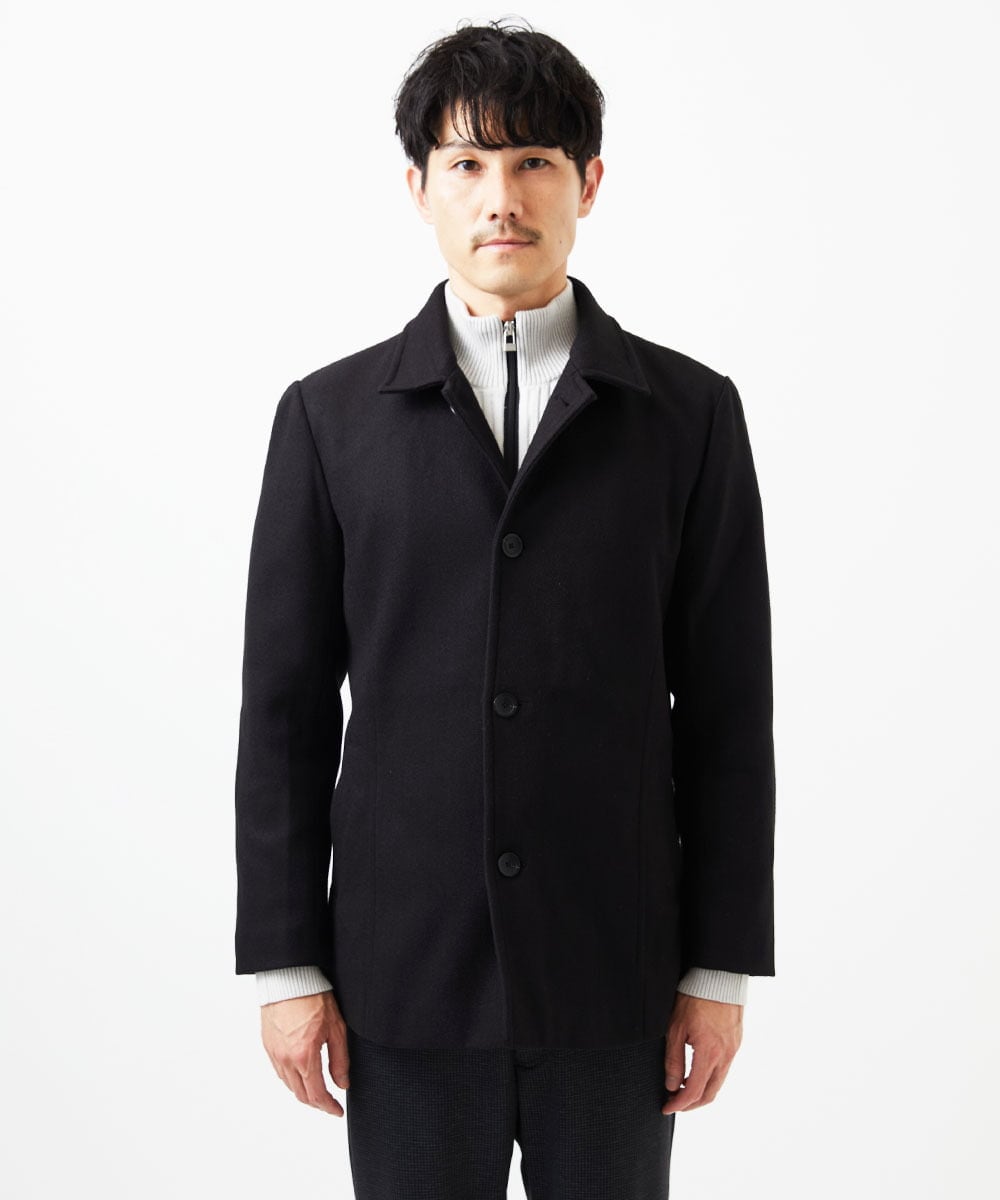 MKJAB90220 MK MICHEL KLEIN HOMME(MKミッシェルクランオム) 【ラスト1／オンオフ兼用】ステンカラーショートコート / TEC EASY MELTON ブラック