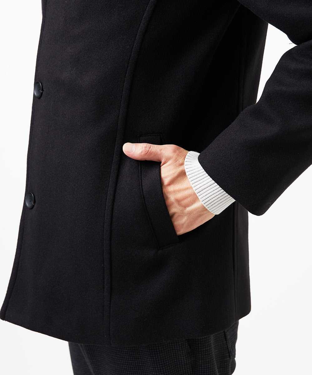 MKJAB90220 MK MICHEL KLEIN HOMME(MKミッシェルクランオム) 【ラスト1／オンオフ兼用】ステンカラーショートコート / TEC EASY MELTON ブラック