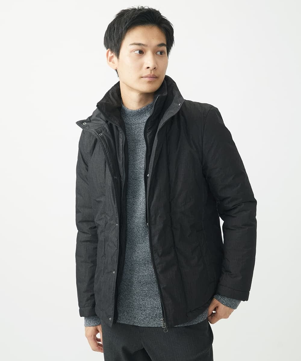 MKJAC18290 MK MICHEL KLEIN HOMME(MKミッシェルクランオム) 【再入荷！/ラスト１/LLサイズのみ】フェイクレイヤード中綿ブルゾン/ビンテージワッシャー ブラック