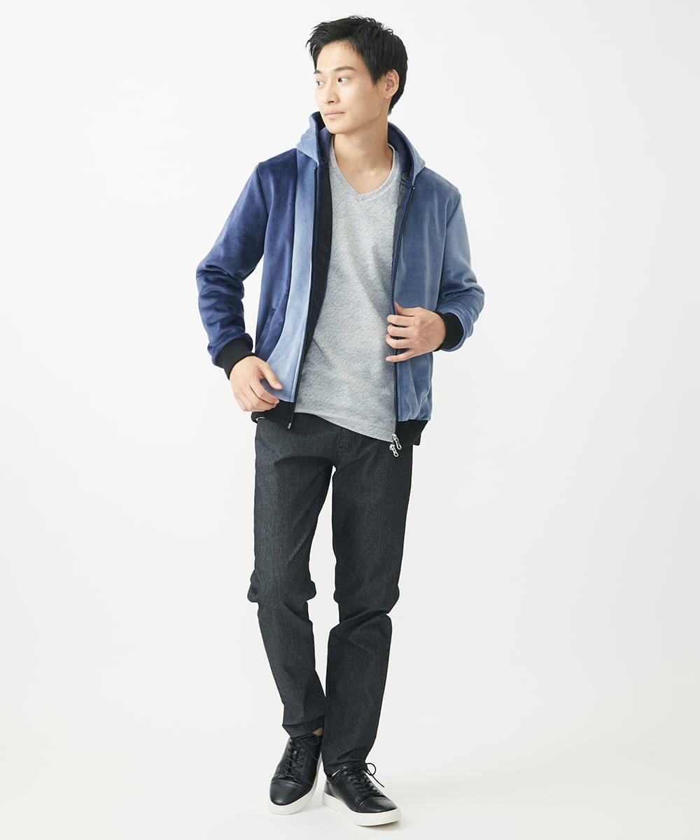 MKJAC29130 MK MICHEL KLEIN HOMME(MKミッシェルクランオム) 【残りわずか/在庫限り/洗える】切り替えパーカー/マイクロベロア ライトブルー