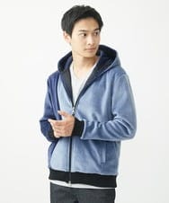 MKJAC29130 MK MICHEL KLEIN HOMME(MKミッシェルクランオム) 【残りわずか/在庫限り/洗える】切り替えパーカー/マイクロベロア ライトブルー