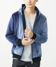 MKJAC29130 MK MICHEL KLEIN HOMME(MKミッシェルクランオム) 【残りわずか/在庫限り/洗える】切り替えパーカー/マイクロベロア ライトブルー