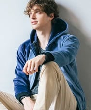 MKJAC29130 MK MICHEL KLEIN HOMME(MKミッシェルクランオム) 【残りわずか/在庫限り/洗える】切り替えパーカー/マイクロベロア ライトブルー