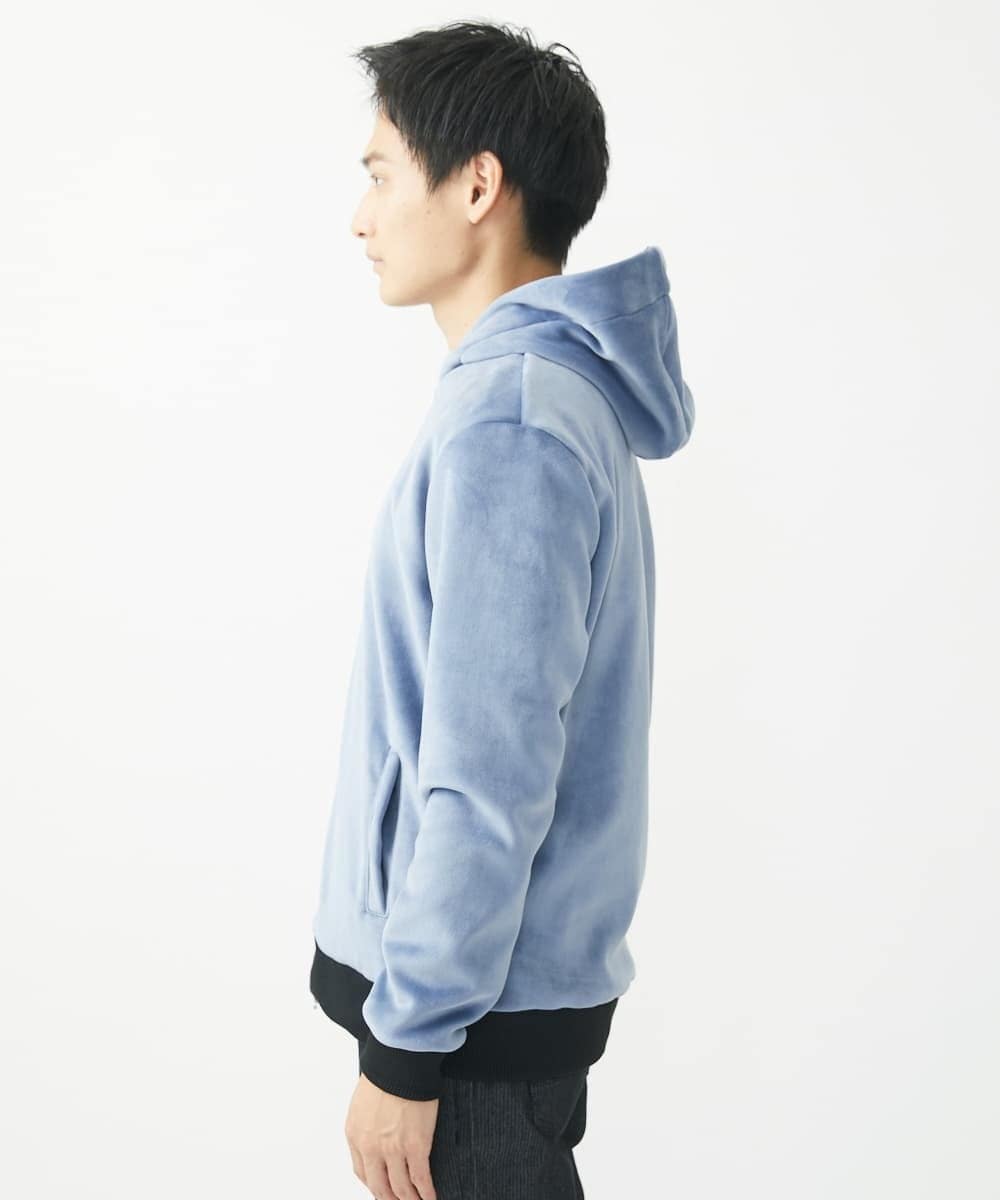MKJAC29130 MK MICHEL KLEIN HOMME(MKミッシェルクランオム) 【残りわずか/在庫限り/洗える】切り替えパーカー/マイクロベロア ライトブルー