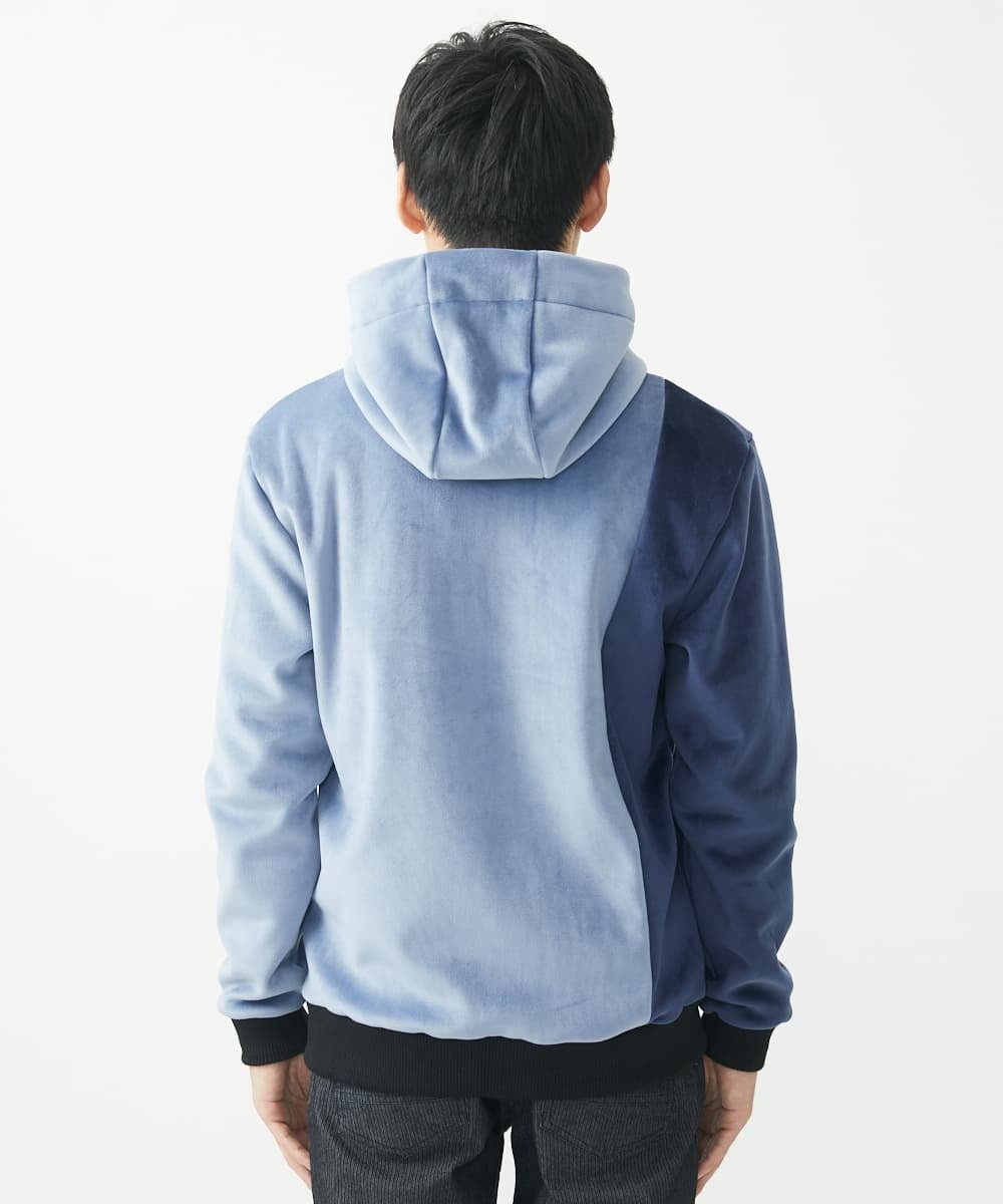 MKJAC29130 MK MICHEL KLEIN HOMME(MKミッシェルクランオム) 【残りわずか/在庫限り/洗える】切り替えパーカー/マイクロベロア ライトブルー
