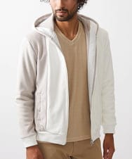 MKJAC29130 MK MICHEL KLEIN HOMME(MKミッシェルクランオム) 【残りわずか/在庫限り/洗える】切り替えパーカー/マイクロベロア ホワイト