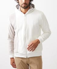 MKJAC29130 MK MICHEL KLEIN HOMME(MKミッシェルクランオム) 【残りわずか/在庫限り/洗える】切り替えパーカー/マイクロベロア ホワイト