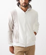 MKJAC29130 MK MICHEL KLEIN HOMME(MKミッシェルクランオム) 【残りわずか/在庫限り/洗える】切り替えパーカー/マイクロベロア ホワイト