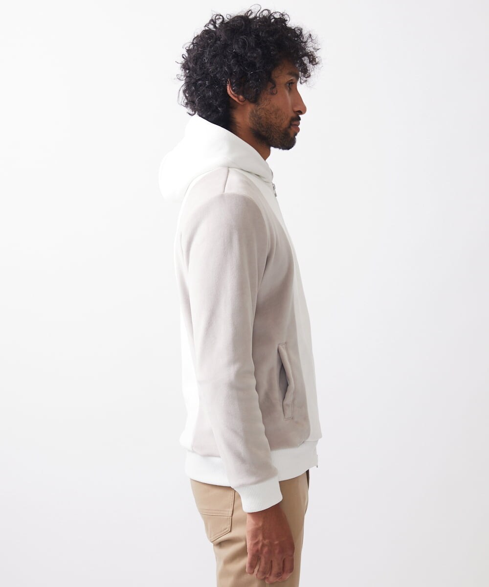 MKJAC29130 MK MICHEL KLEIN HOMME(MKミッシェルクランオム) 【残りわずか/在庫限り/洗える】切り替えパーカー/マイクロベロア ホワイト