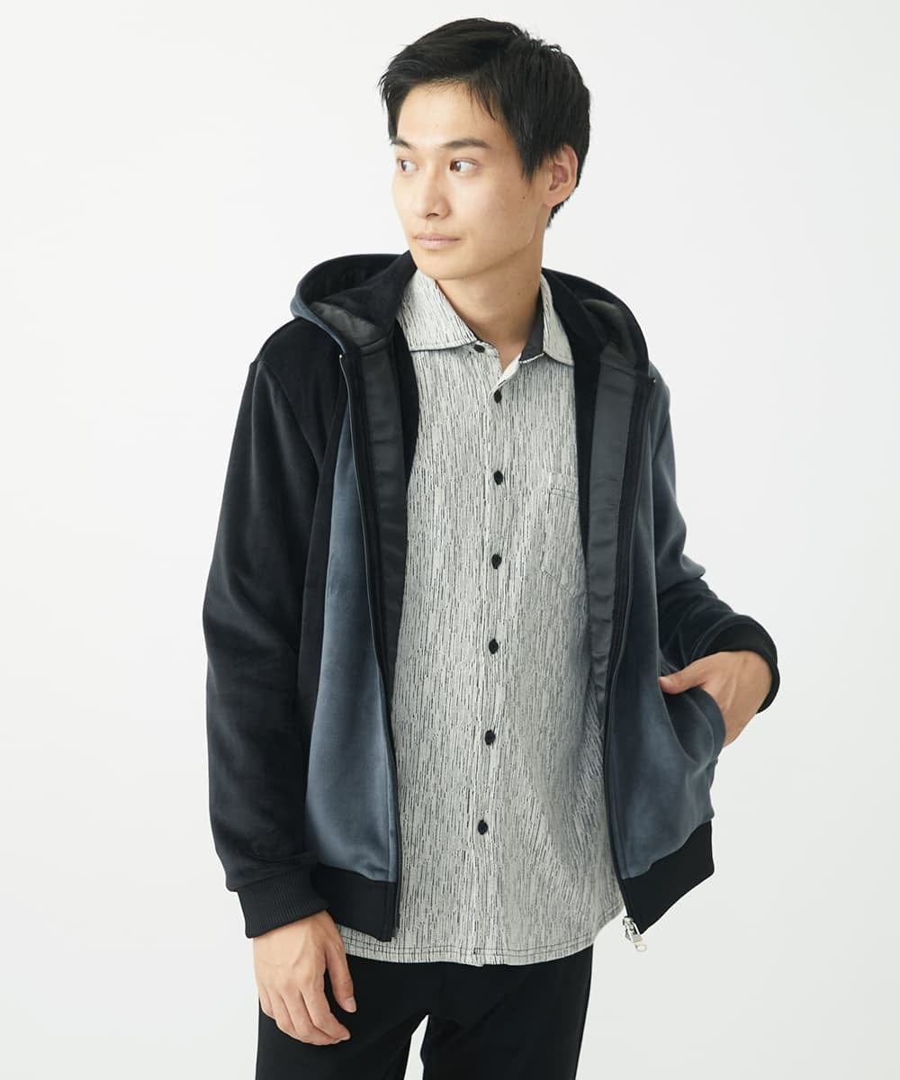 MKJAC29130 MK MICHEL KLEIN HOMME(MKミッシェルクランオム) 【残りわずか/在庫限り/洗える】切り替えパーカー/マイクロベロア ダークグレー