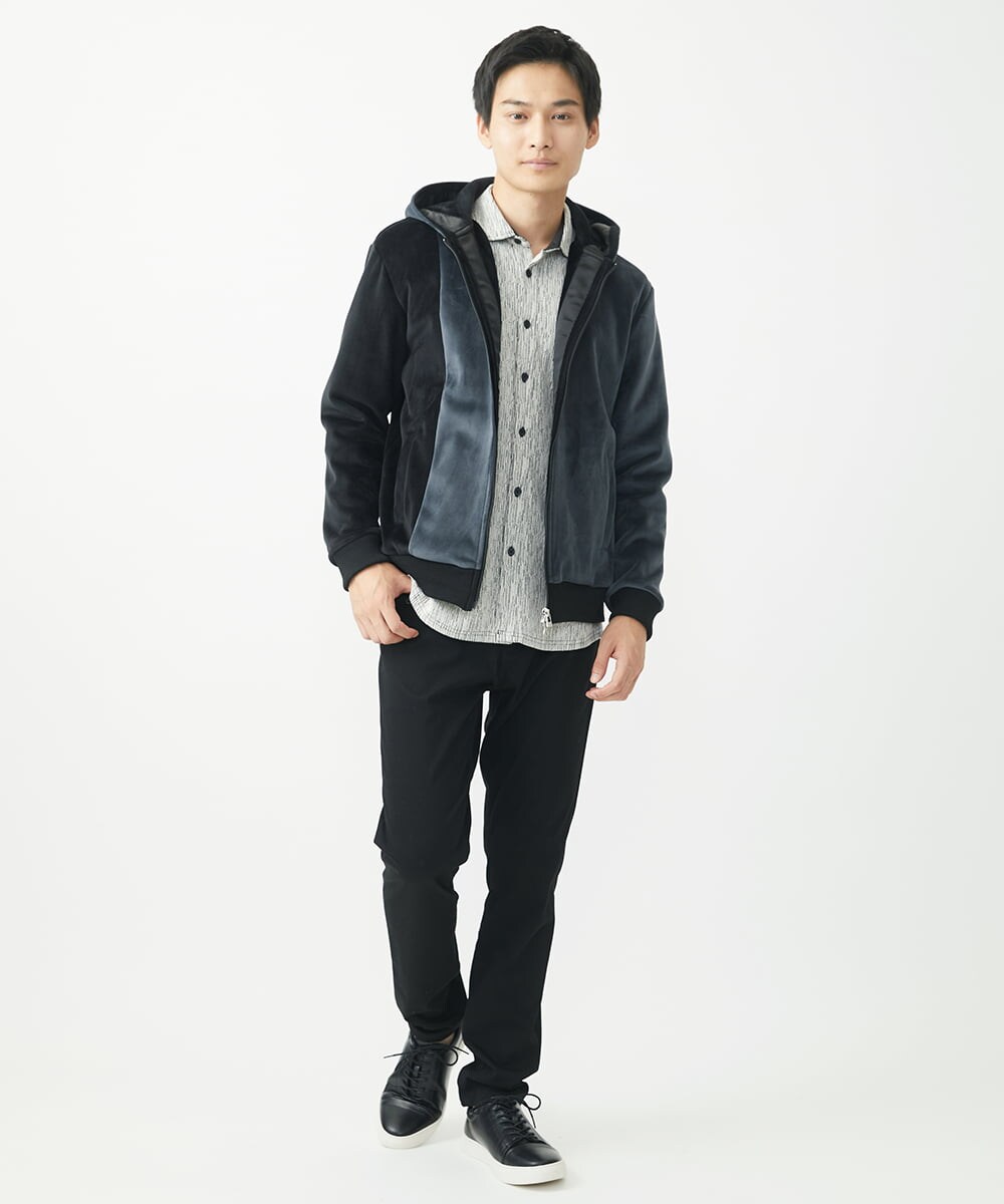 MKJAC29130 MK MICHEL KLEIN HOMME(MKミッシェルクランオム) 【残りわずか/在庫限り/洗える】切り替えパーカー/マイクロベロア ダークグレー