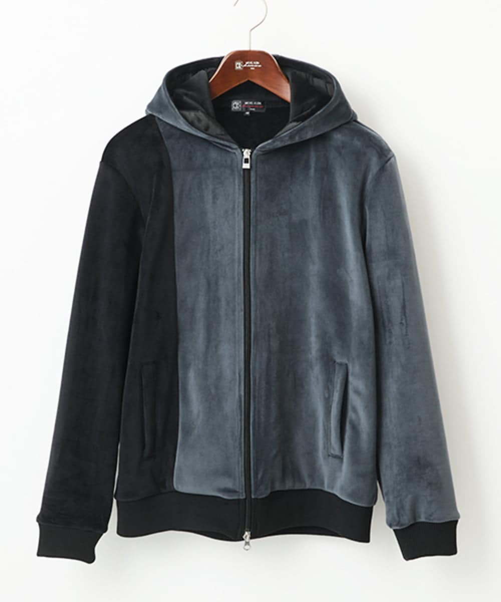 MKJAC29130 MK MICHEL KLEIN HOMME(MKミッシェルクランオム) 【残りわずか/在庫限り/洗える】切り替えパーカー/マイクロベロア ダークグレー
