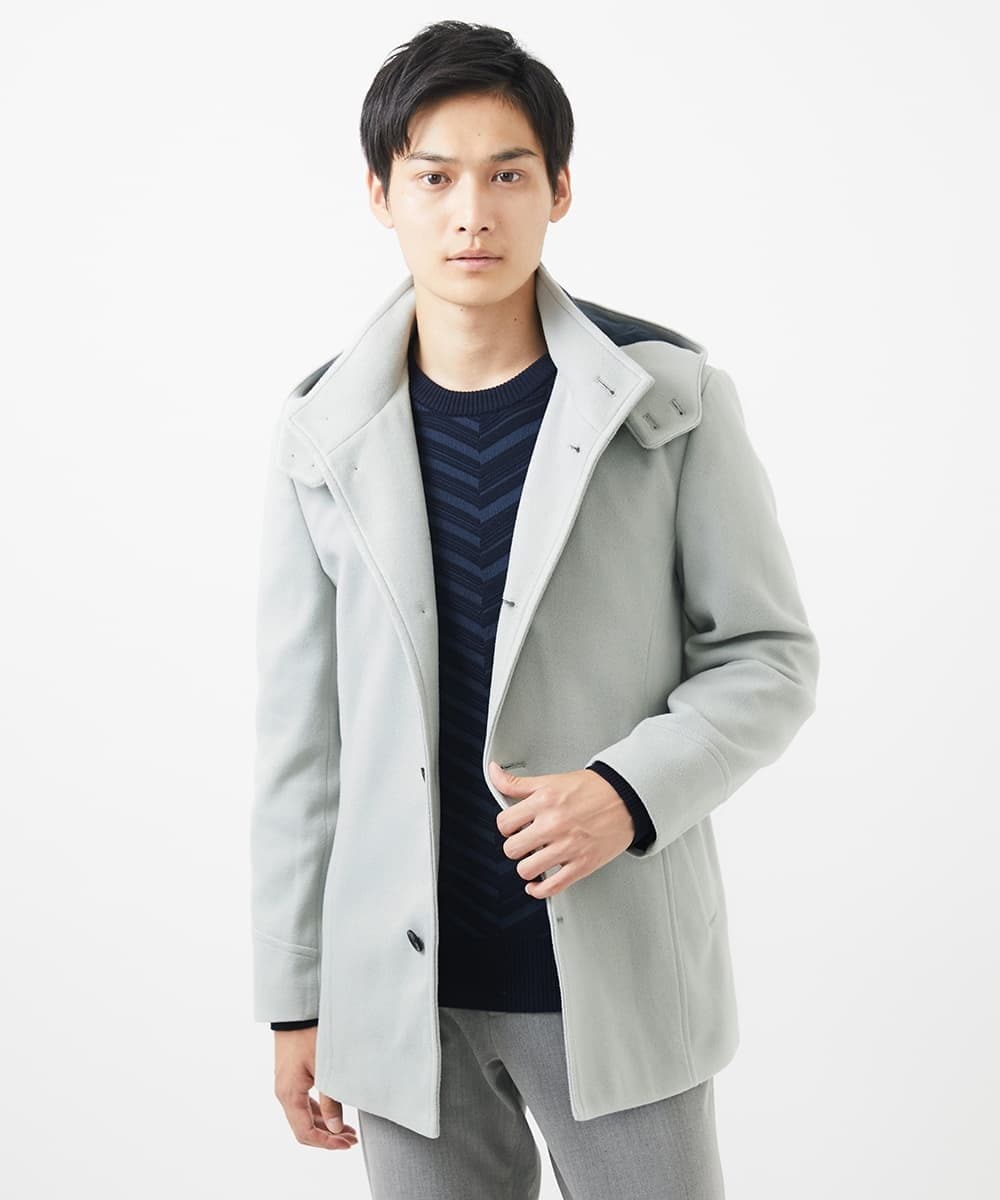 MKJAC31181 MK MICHEL KLEIN HOMME(MKミッシェルクランオム) 【カラー･サイズ残りわずか】2WAYハーフコートブルゾン / TEC EASY MELTON ベージュ