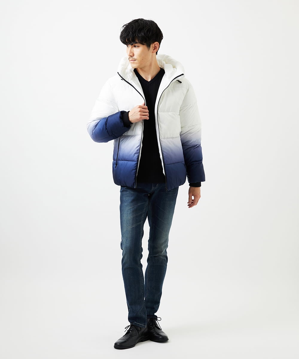 MKJAC80150 MK MICHEL KLEIN HOMME(MKミッシェルクランオム) 【ラスト１！/ゆったりサイズ】フード中綿グラデーションブルゾン ブルー