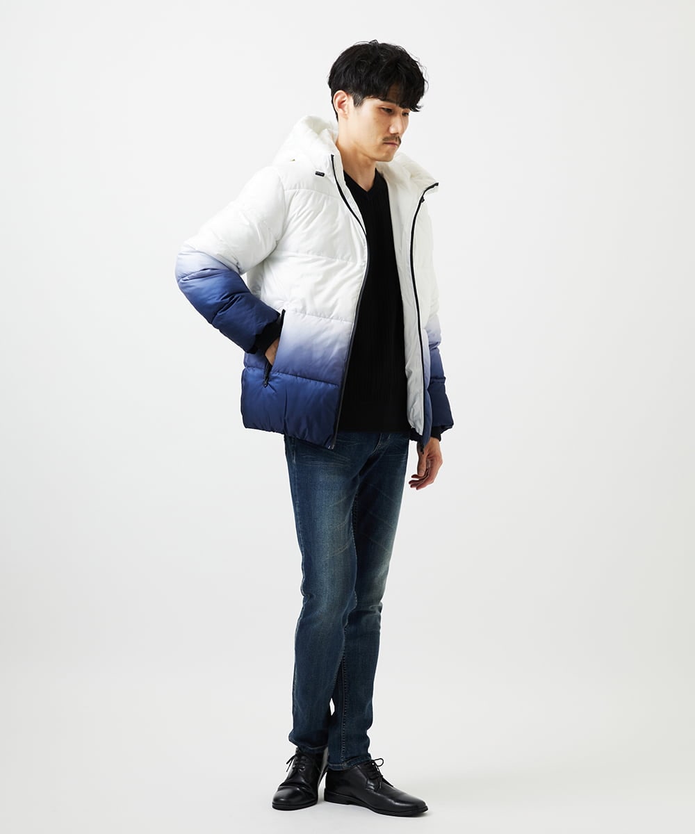 MKJAC80150 MK MICHEL KLEIN HOMME(MKミッシェルクランオム) 【ラスト１！/ゆったりサイズ】フード中綿グラデーションブルゾン ブルー
