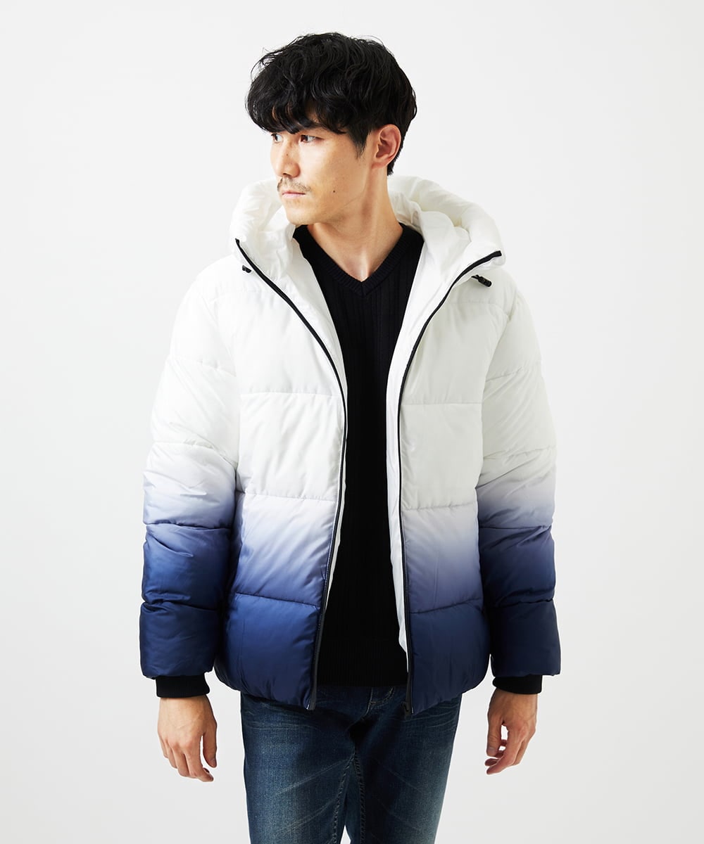 MKJAC80150 MK MICHEL KLEIN HOMME(MKミッシェルクランオム) 【ラスト１！/ゆったりサイズ】フード中綿グラデーションブルゾン ブルー
