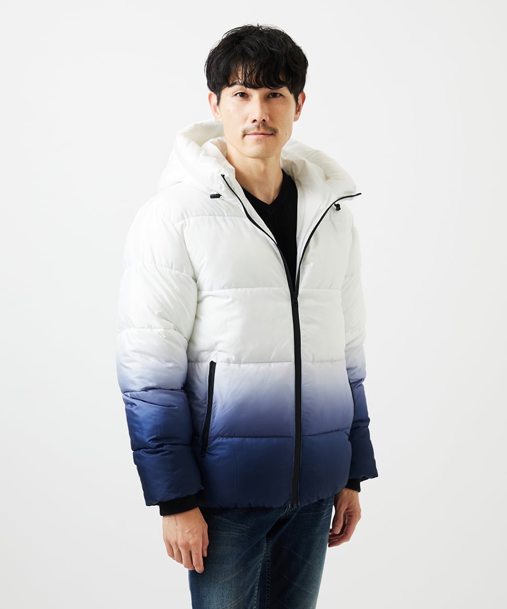 MKJAC80150 MK MICHEL KLEIN HOMME(MKミッシェルクランオム) 【ラスト１！/ゆったりサイズ】フード中綿グラデーションブルゾン ブルー