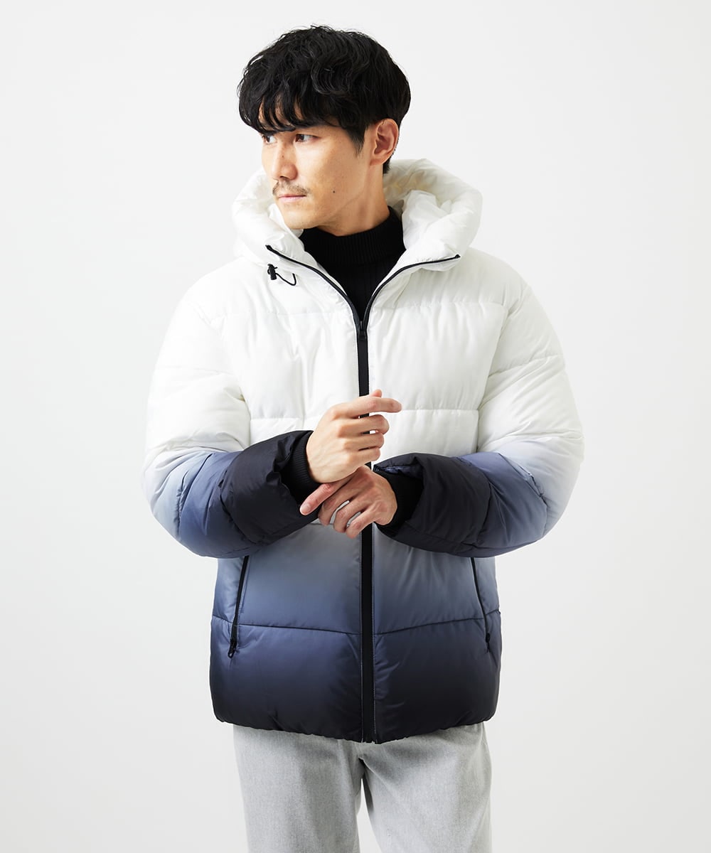 MKJAC80150 MK MICHEL KLEIN HOMME(MKミッシェルクランオム) 【ラスト１！/ゆったりサイズ】フード中綿グラデーションブルゾン ブラック