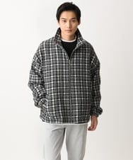 MKJAC87150 MK MICHEL KLEIN HOMME(MKミッシェルクランオム) 【残りわずか/在庫限り/ゆったりサイズ】ジップアップチェックジャケット/ジャージメルトン ゴールド