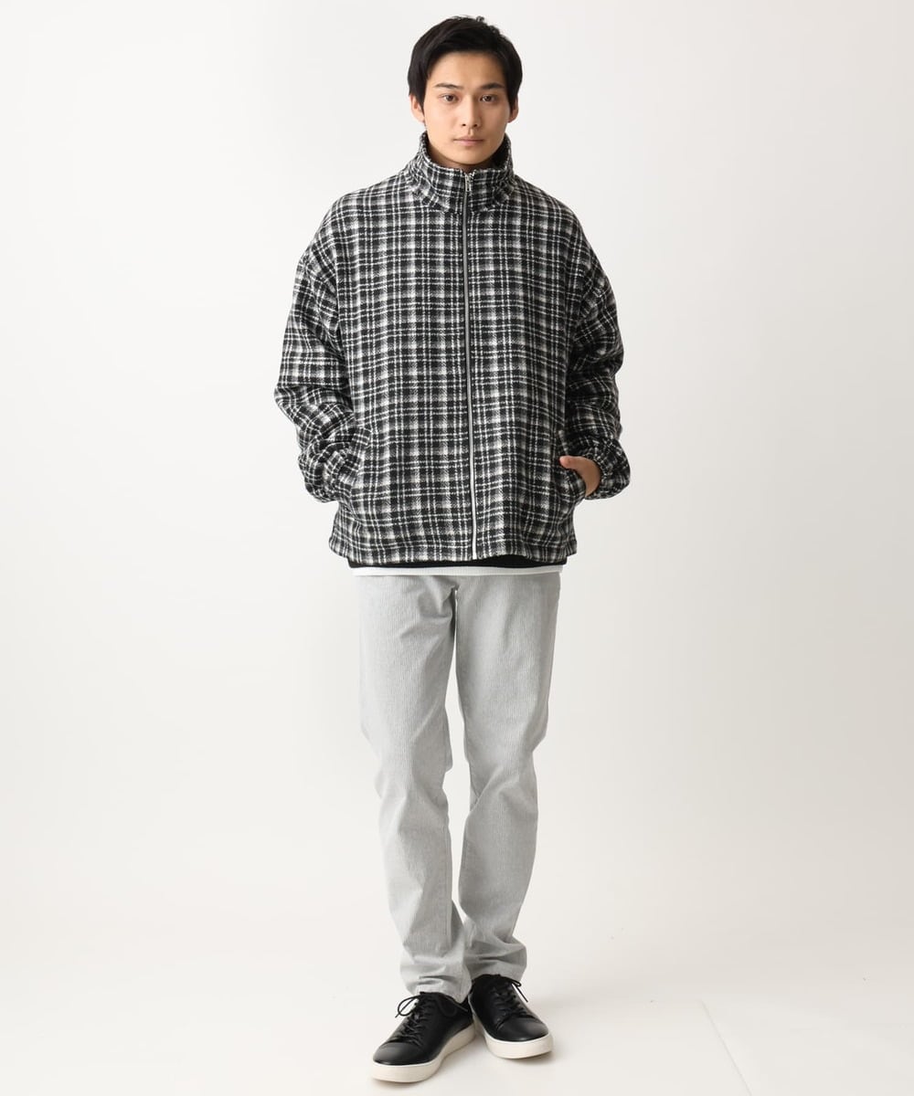 MKJAC87150 MK MICHEL KLEIN HOMME(MKミッシェルクランオム) 【残りわずか/在庫限り/ゆったりサイズ】ジップアップチェックジャケット/ジャージメルトン ゴールド