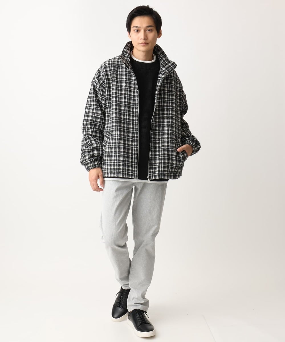 MKJAC87150 MK MICHEL KLEIN HOMME(MKミッシェルクランオム) 【残りわずか/在庫限り/ゆったりサイズ】ジップアップチェックジャケット/ジャージメルトン ゴールド