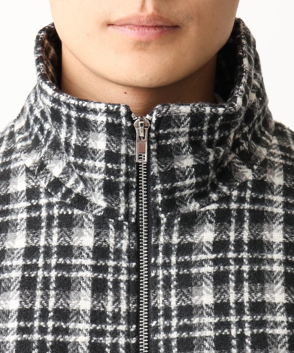 MKJAC87150 MK MICHEL KLEIN HOMME(MKミッシェルクランオム) 【残りわずか/在庫限り/ゆったりサイズ】ジップアップチェックジャケット/ジャージメルトン ゴールド