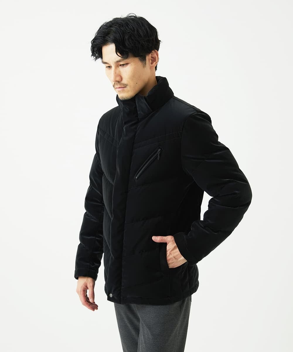 MKJAD22450 MK MICHEL KLEIN HOMME(MKミッシェルクランオム) 【滑らかな質感/フード着脱可能】TECベロアストレッチ ダウンブルゾン ブラック