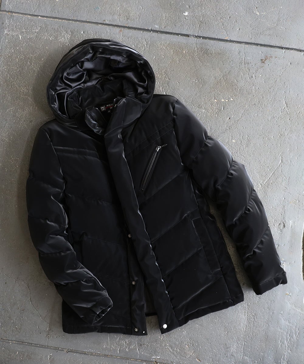 MKJAD22450 MK MICHEL KLEIN HOMME(MKミッシェルクランオム) 【滑らかな質感/フード着脱可能】TECベロアストレッチ ダウンブルゾン ブラック
