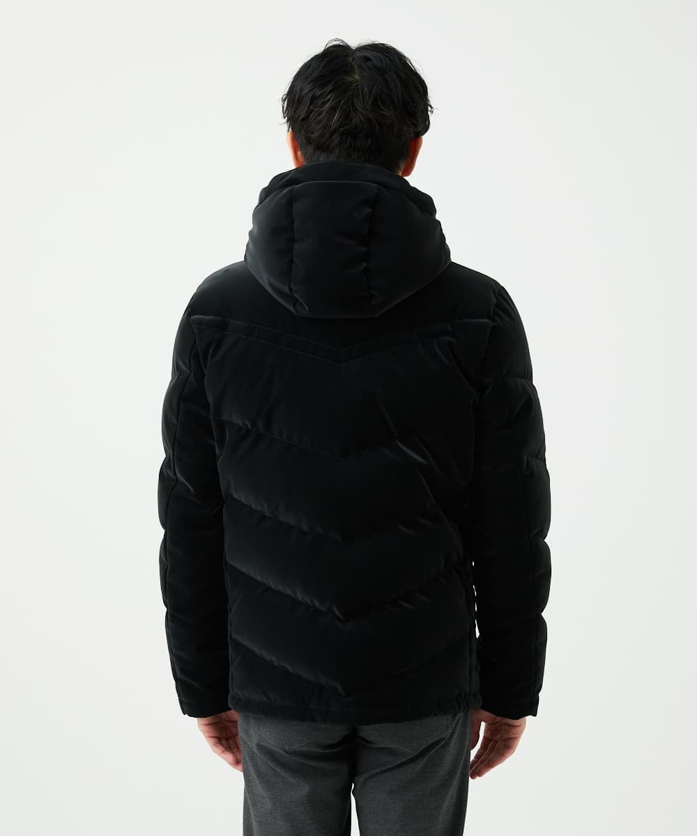 MKJAD22450 MK MICHEL KLEIN HOMME(MKミッシェルクランオム) 【滑らかな質感/フード着脱可能】TECベロアストレッチ ダウンブルゾン ブラック