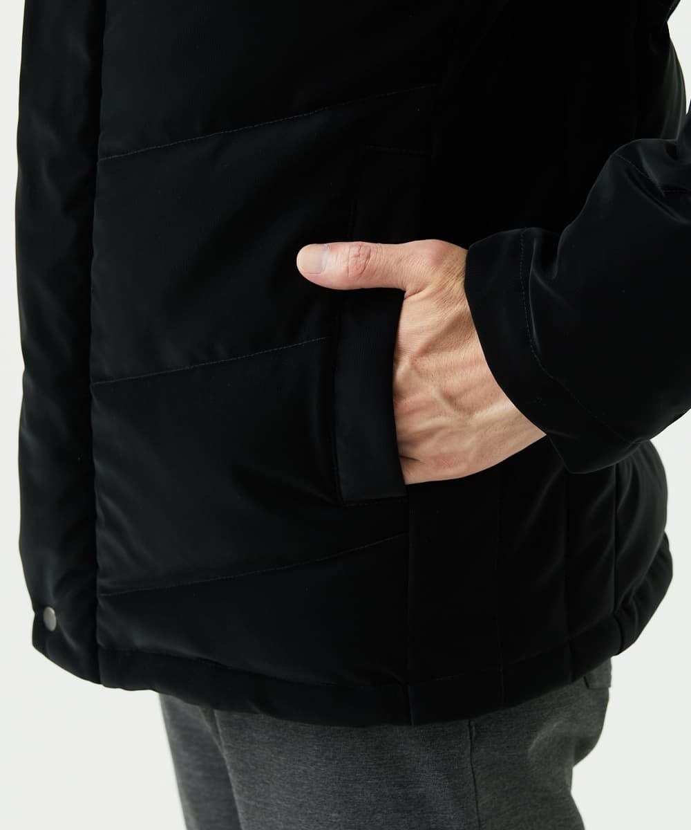 MKJAD22450 MK MICHEL KLEIN HOMME(MKミッシェルクランオム) 【滑らかな質感/フード着脱可能】TECベロアストレッチ ダウンブルゾン ブラック