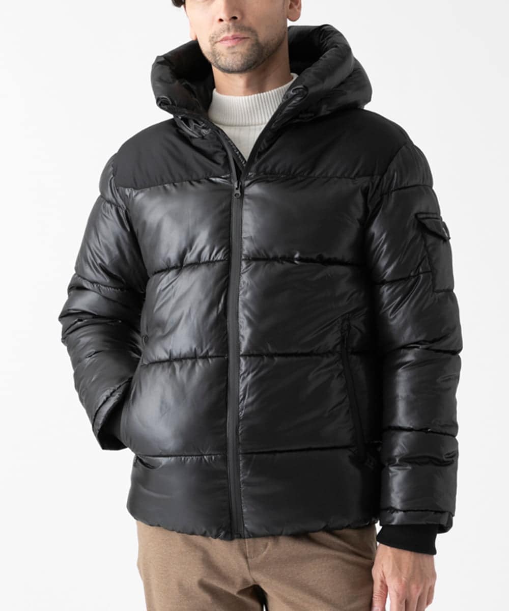 MKJAD80150 MK MICHEL KLEIN HOMME(MKミッシェルクランオム) 【中綿ブルゾン】フーテッドシャイニーブルゾン ブラック