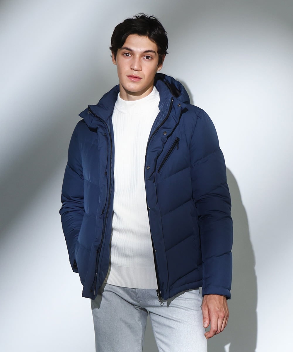 MKJAF21310 MK MICHEL KLEIN HOMME(MKミッシェルクランオム) 【撥水/リサイクル素材】ECOペットWRツイル ダウンブルゾン ブルー