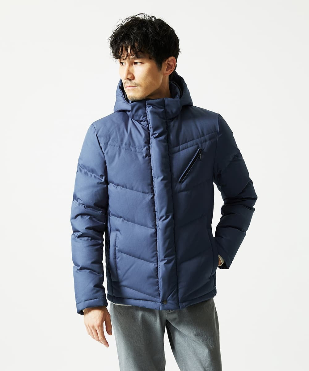 MKJAF21310 MK MICHEL KLEIN HOMME(MKミッシェルクランオム) 【撥水/リサイクル素材】ECOペットWRツイル ダウンブルゾン ブルー