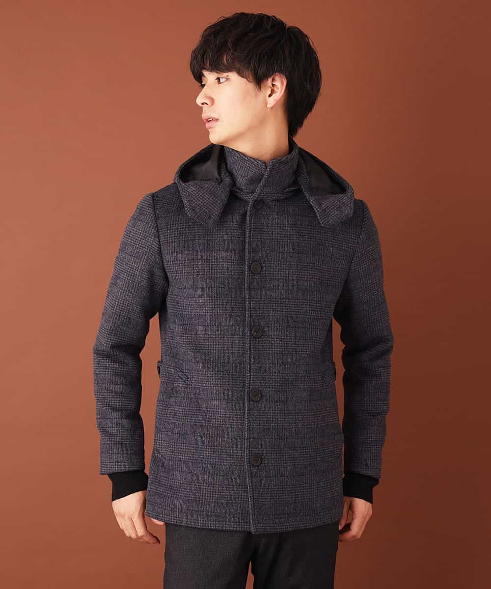 MKJAJ20190 MK MICHEL KLEIN HOMME(MKミッシェルクランオム) フード付きコート／ブリティッシュWフェイス グレンチェック