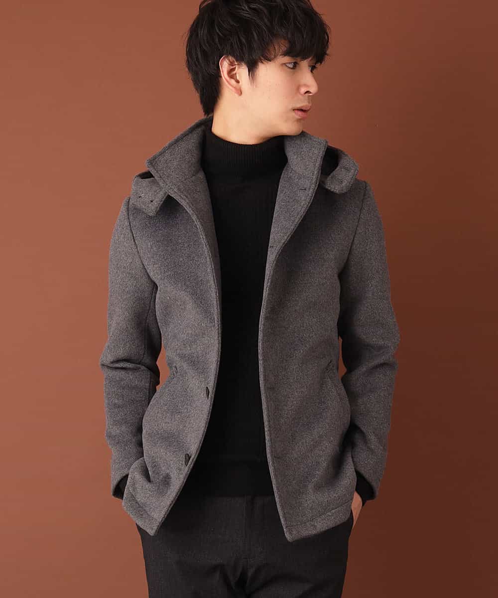 MKJAJ20190 MK MICHEL KLEIN HOMME(MKミッシェルクランオム) フード付きコート／ブリティッシュWフェイス グレー
