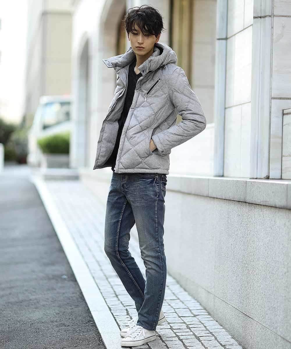 MKJAL20230 MK MICHEL KLEIN HOMME(MKミッシェルクランオム) ダウン／スエードタッチツイード グレー