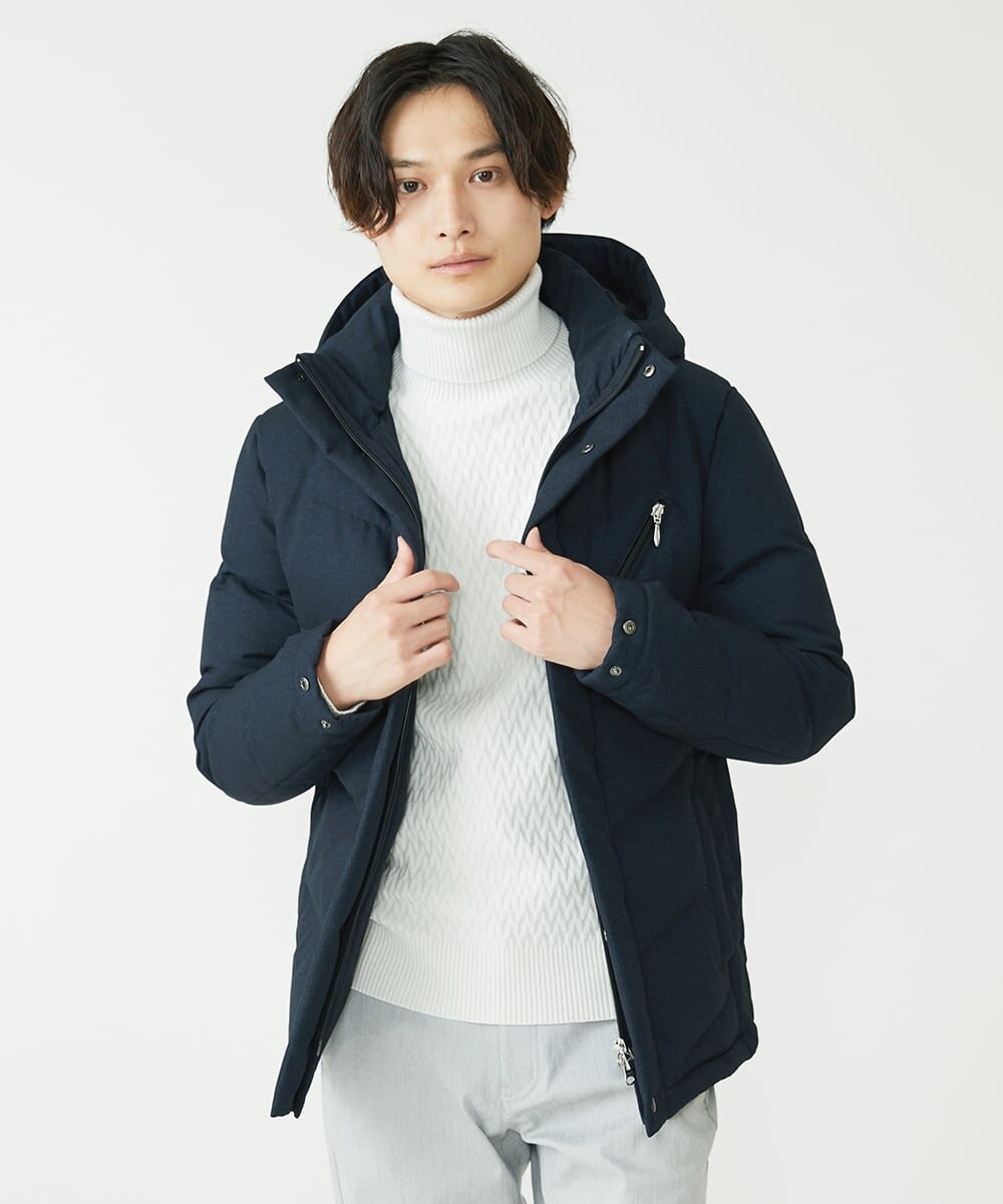 MKJAX22320 MK MICHEL KLEIN HOMME(MKミッシェルクランオム) 【ラスト２！/在庫限り】ドビープリントダウンブルゾン/PRIMEFLEX  ネイビー(57)