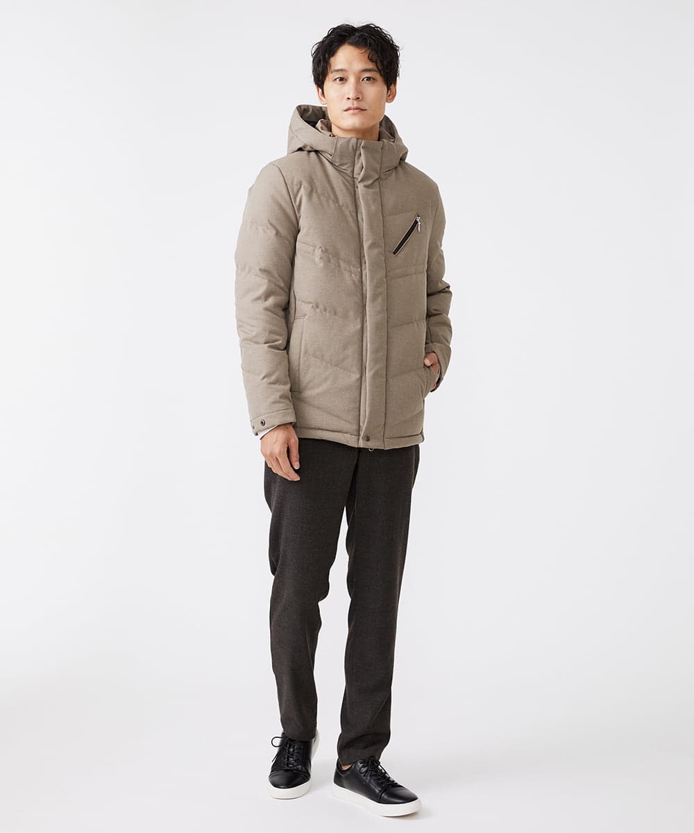 MKJAX22320 MK MICHEL KLEIN HOMME(MKミッシェルクランオム) 【ラスト２！/在庫限り】ドビープリントダウンブルゾン/PRIMEFLEX  ベージュ(83)