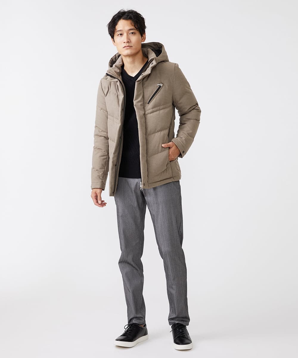 MKJAX22320 MK MICHEL KLEIN HOMME(MKミッシェルクランオム) 【ラスト２！/在庫限り】ドビープリントダウンブルゾン/PRIMEFLEX  ベージュ(83)