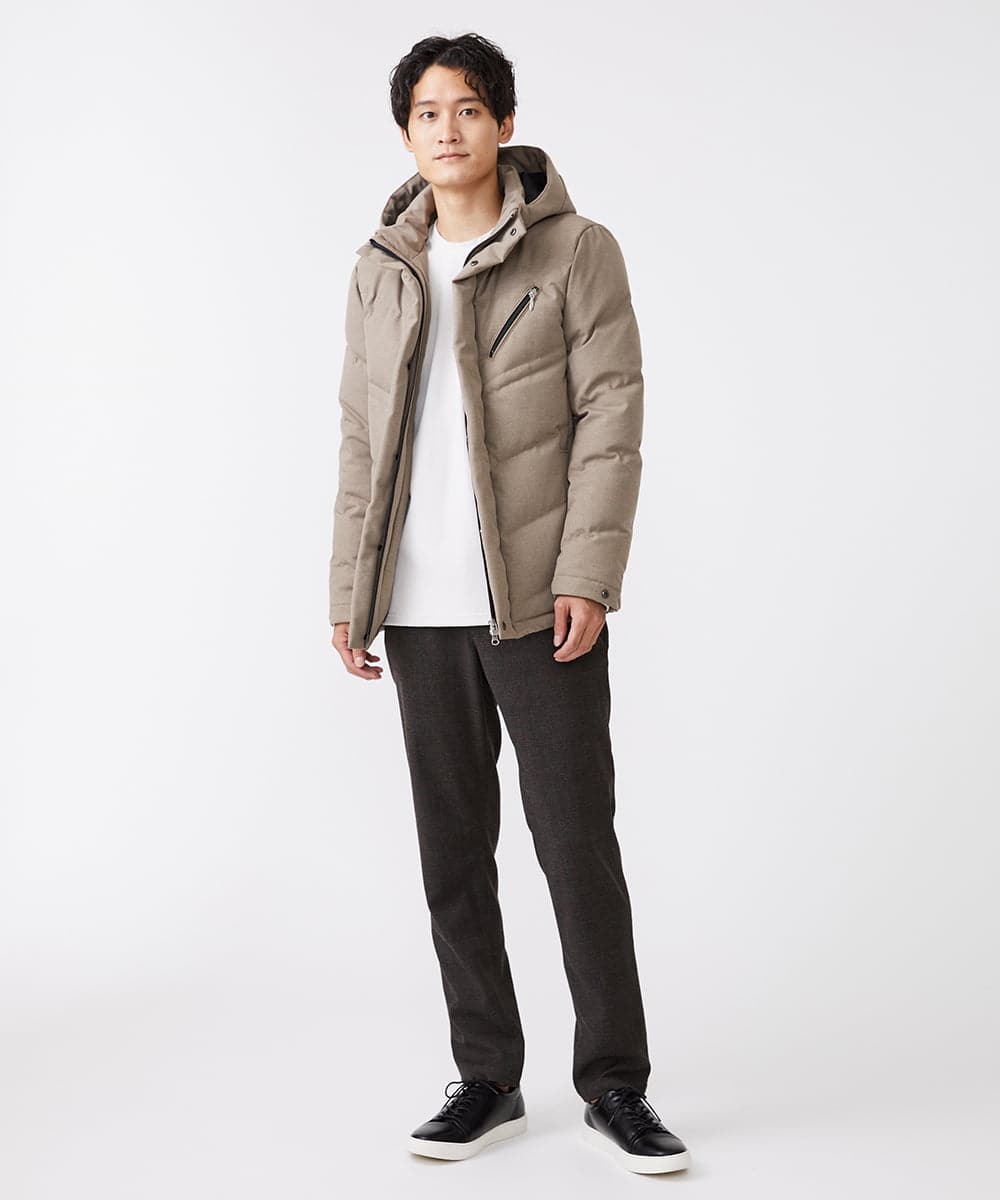 MKJAX22320 MK MICHEL KLEIN HOMME(MKミッシェルクランオム) 【ラスト２！/在庫限り】ドビープリントダウンブルゾン/PRIMEFLEX  ベージュ(83)