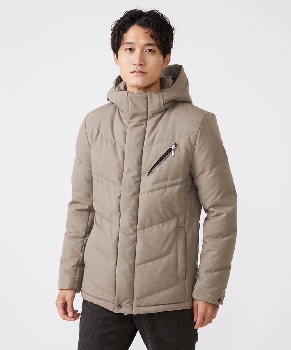 MKJAX22320 MK MICHEL KLEIN HOMME(MKミッシェルクランオム) 【ラスト２！/在庫限り】ドビープリントダウンブルゾン/PRIMEFLEX  ベージュ(83)