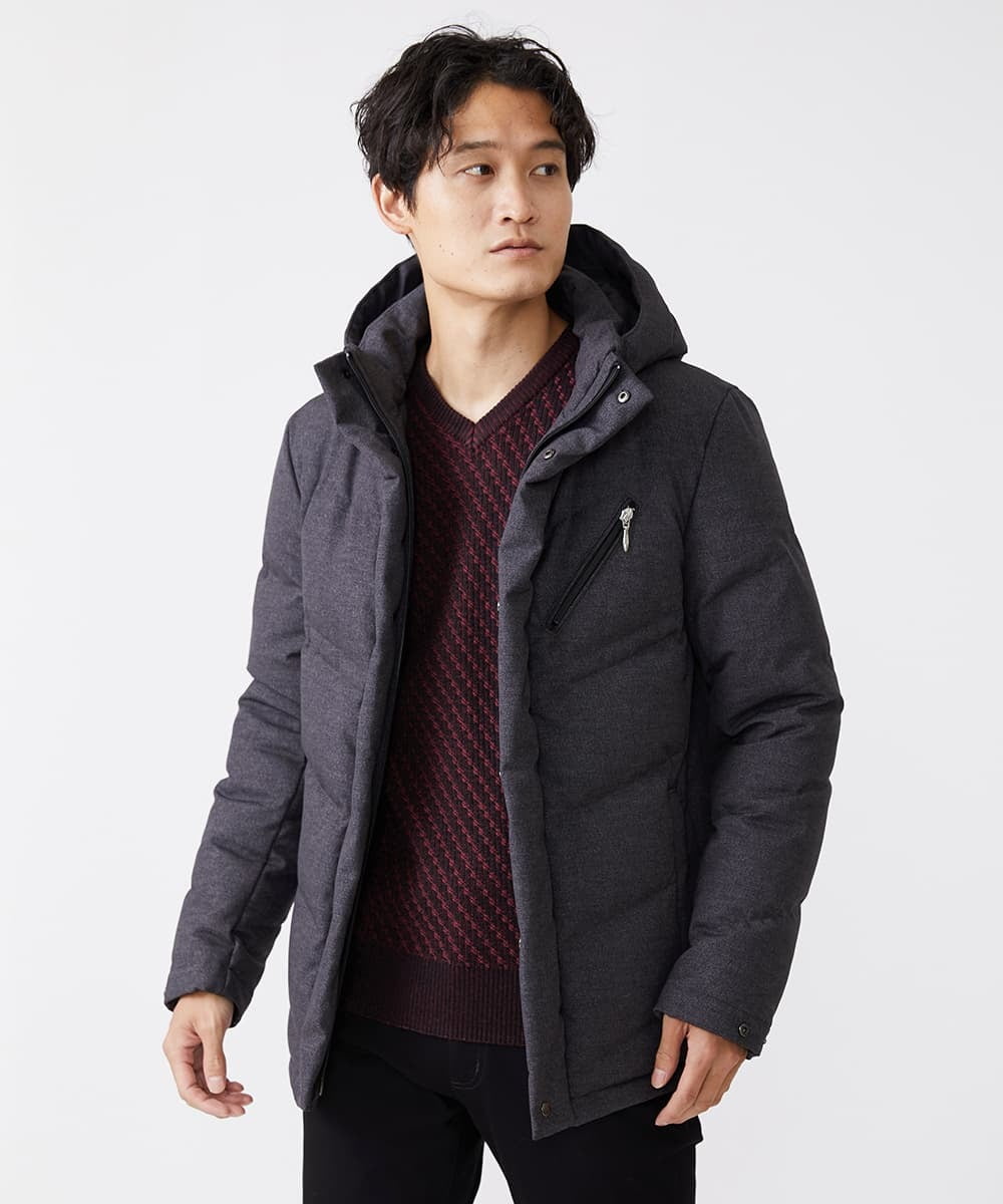 MKJAX22320 MK MICHEL KLEIN HOMME(MKミッシェルクランオム) 【ラスト２！/在庫限り】ドビープリントダウンブルゾン/PRIMEFLEX  ダークグレー(93)
