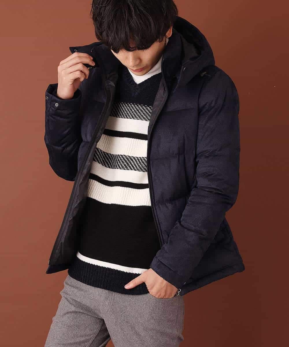 MKJCL82200 MK MICHEL KLEIN HOMME(MKミッシェルクランオム) ダウンブルゾン／スエードタッチツイード ネイビー