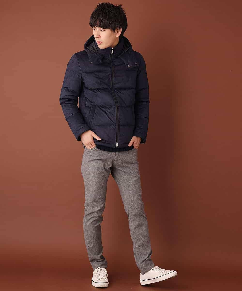 MKJCL82200 MK MICHEL KLEIN HOMME(MKミッシェルクランオム) ダウンブルゾン／スエードタッチツイード ネイビー