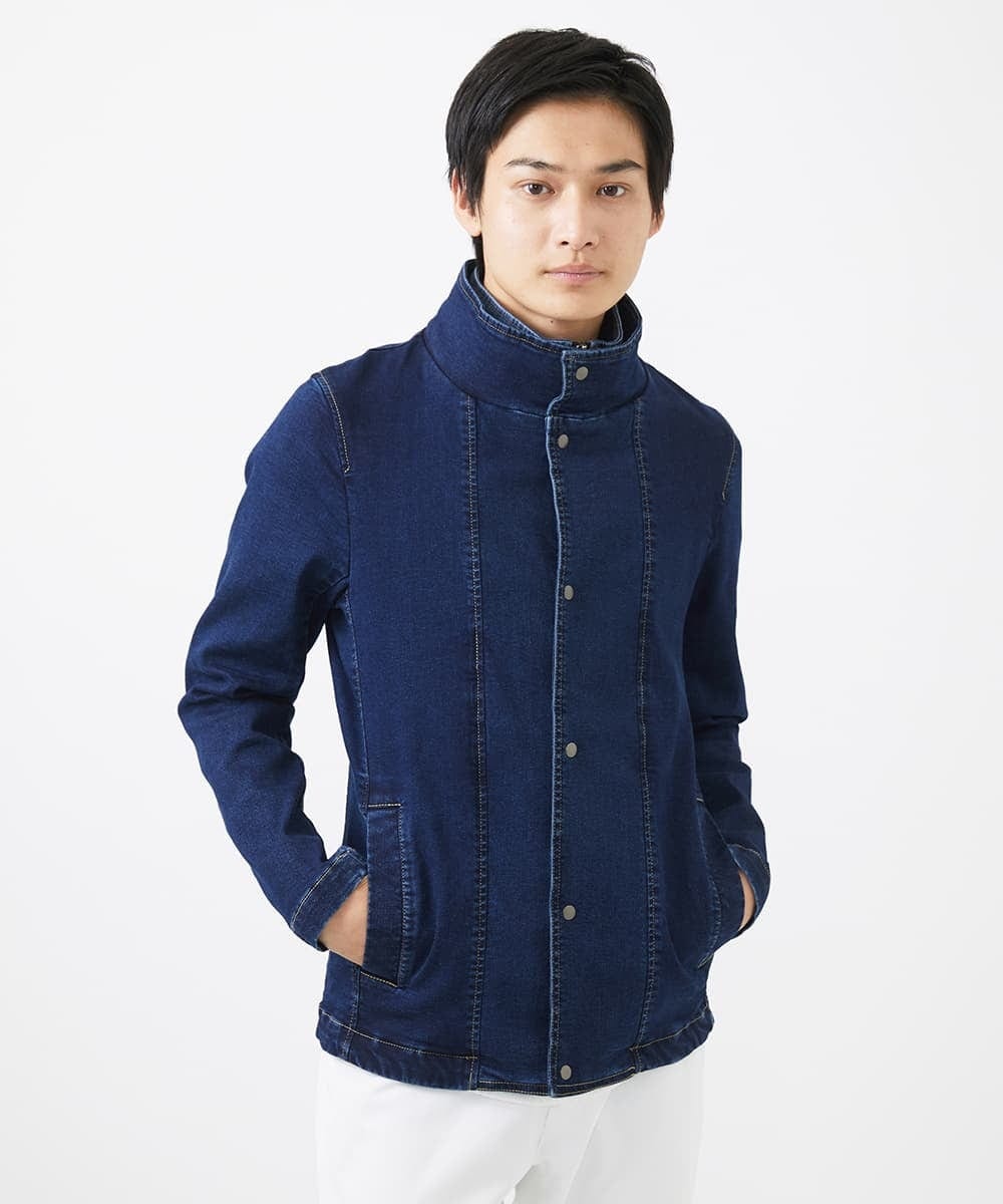 MKJDC02290 MK MICHEL KLEIN HOMME(MKミッシェルクランオム) 【秋/春兼用／ストレッチ】ダブルカラーデニムブルゾン ブルー