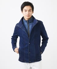MKJDC02290 MK MICHEL KLEIN HOMME(MKミッシェルクランオム) 【秋/春兼用／ストレッチ】ダブルカラーデニムブルゾン ブルー